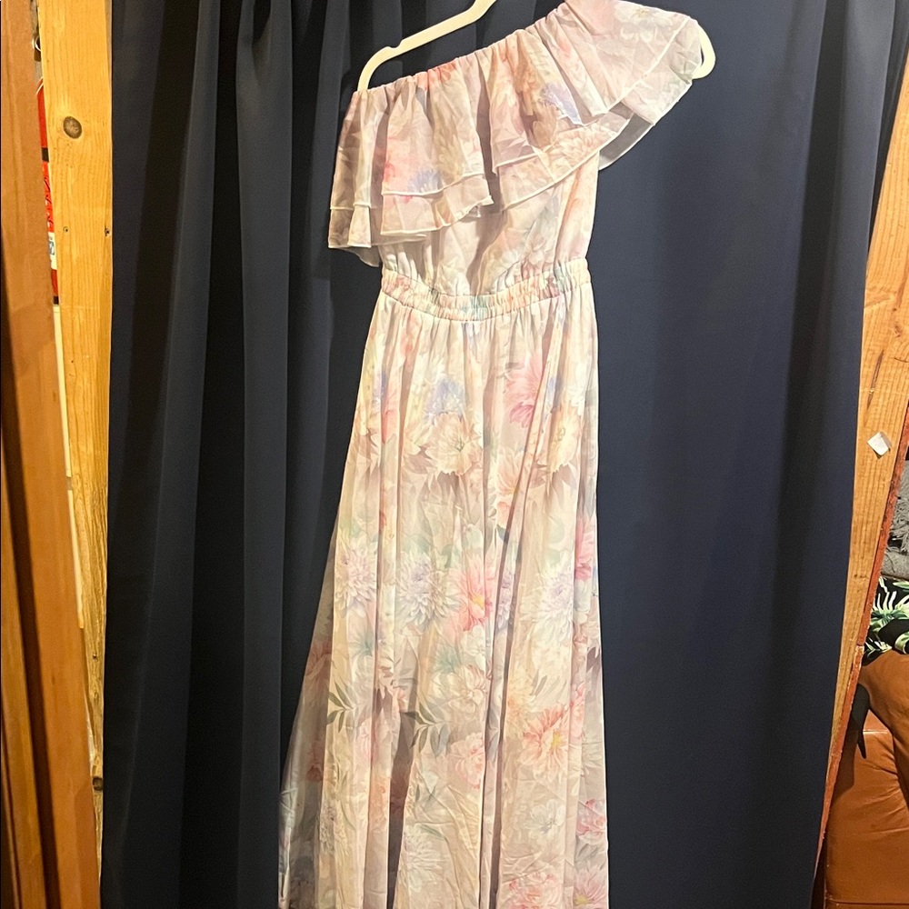 Pink and Green Asymmetrical Ruffled Sundress for Weddings